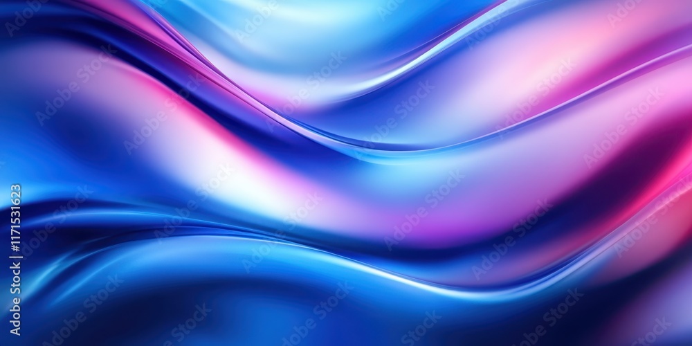 Fototapeta premium Abstract fluid waves, vibrant neon colors, electric blue and magenta, smooth glossy surfaces, futuristic backdrop, dynamic flowing shapes, metallic sheen, iridescent textures, digital art, ultra high 