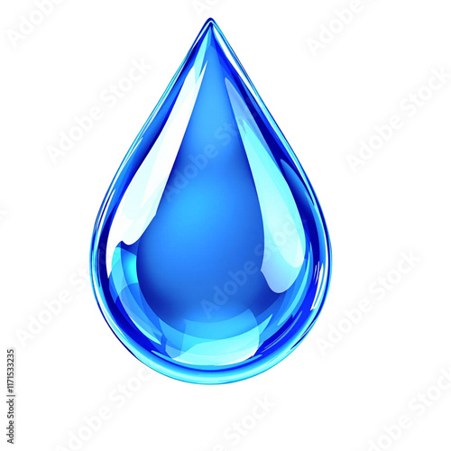 3d Water Droplet Icon Rendered in a Bright Blue PNG Transparent Isolated Background