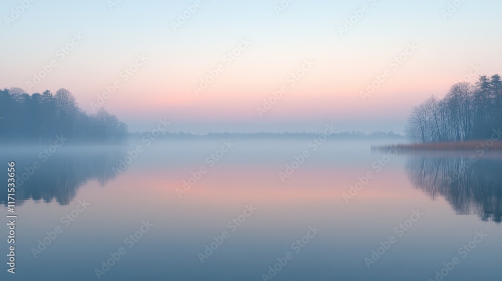 Fototapeta premium Lake at dawn reflecting pastel morning sky