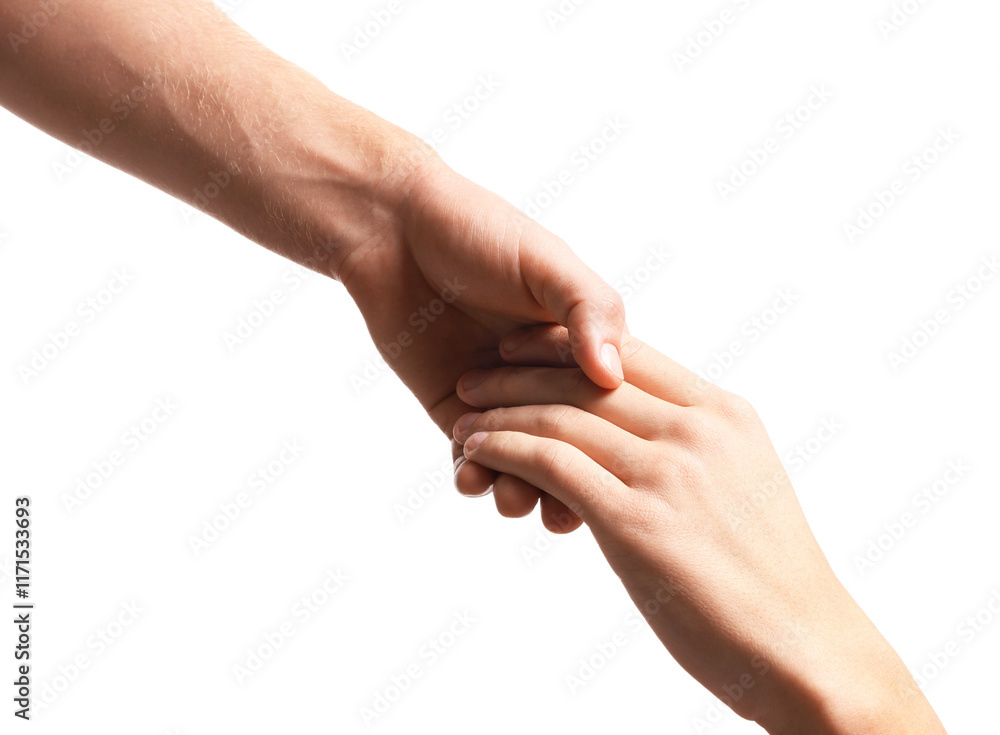 Help and support. People holding hands on white background, closeup Help and support. People holding hands on white background, closeup