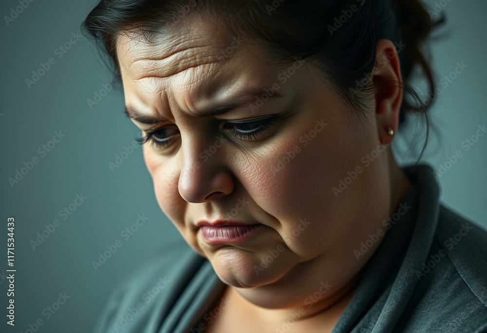 Overweight woman with a gloomy expression Overweight woman with a gloomy expression