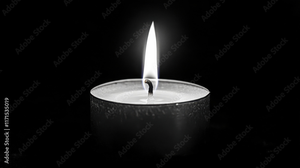 close up of candle flame illuminating dark background, creating warm glow