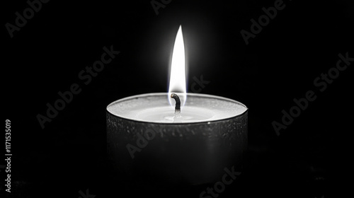 close up of candle flame illuminating dark background, creating warm glow