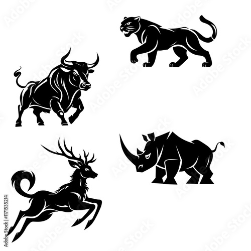 Set animal silhouette black white