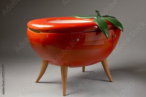 a small table shaped as tomato in red color  photo