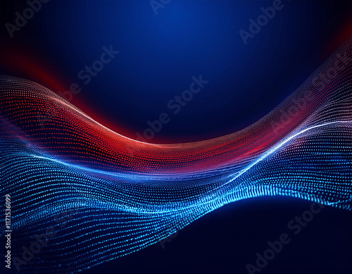 Wallpaper Mural Modern futuristic blue and red dynamic wavy line dotted texture on dark blue background Torontodigital.ca