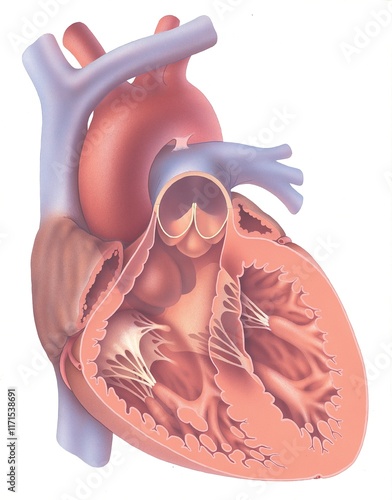 image depicting the vascular anatomy of the heart highlighting the pulmonary valve, aortic valve, and mitral valve photo