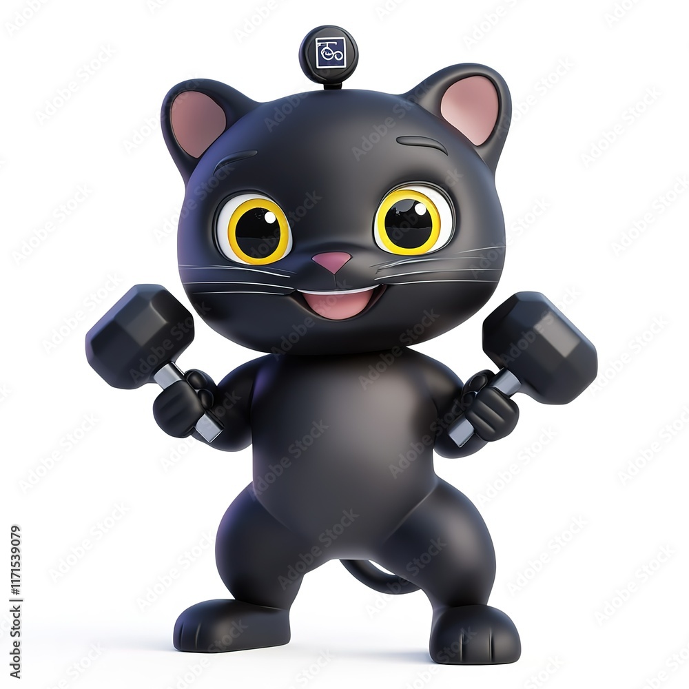 Cute black cat kitten lifting weights. Fitness fun! Cute black cat kitten lifting weights. Fitness fun!