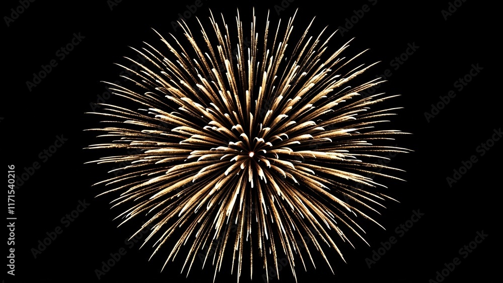 Stunning golden firework burst isolated on a black background, perfect for celebratory designs or abstract art. Stunning golden firework burst isolated on a black background, perfect for celebratory designs or abstract art.