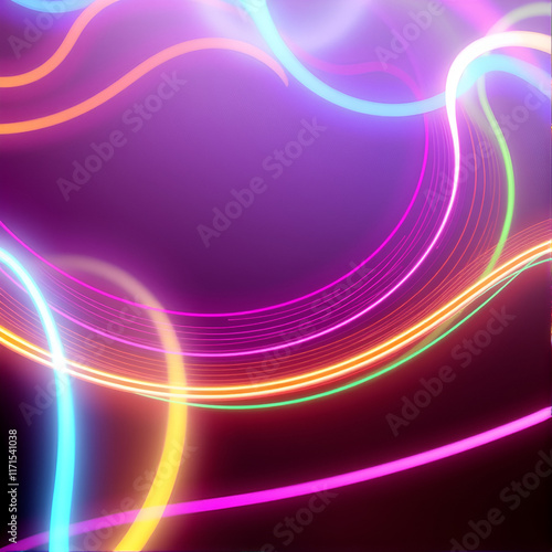 Beautiful multicolored wriggling lines and waves as 3D render neon background, created with photo