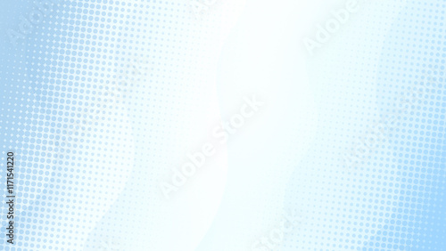 Abstract dotted light blue halftone background with sheer waves. Vibrant half tone pattern illustration on white. Design for poster, banner, website or template.