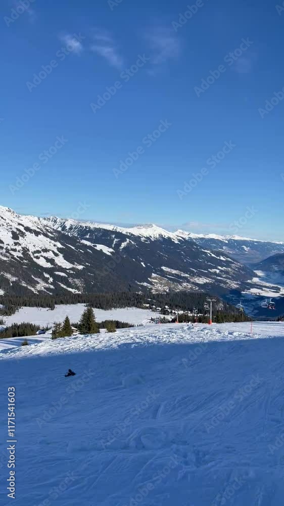 Panoramic View of Ski Slopes and Mountain Valley in Austria Panoramic View of Ski Slopes and Mountain Valley in Austria