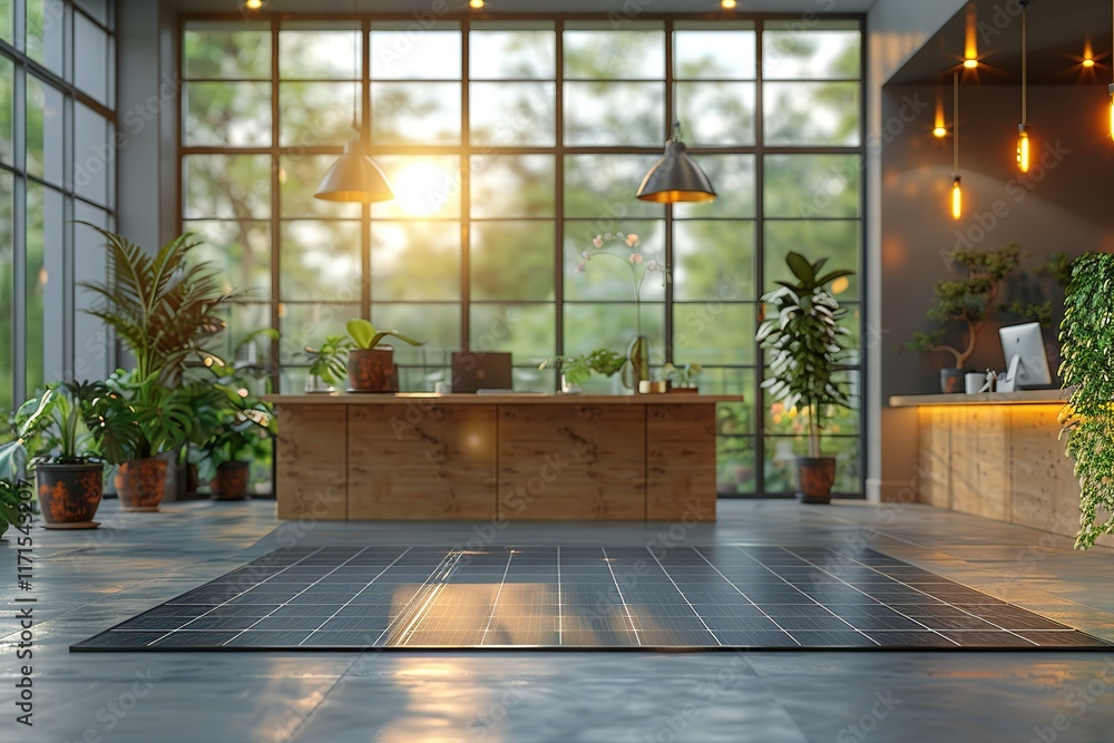 Fototapeta premium Modern office with solar floor and plants
