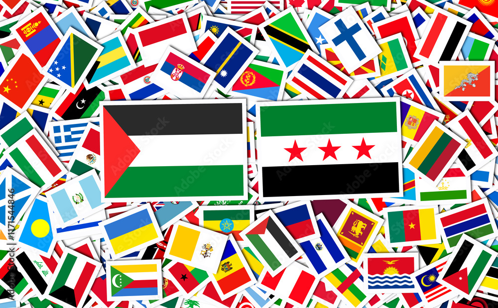 Fototapeta premium Syria Flag and, Flag of the Syrian Revolution - New Syrian Flag.