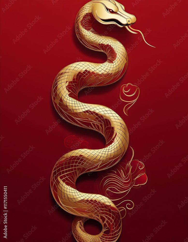 Obraz premium luxury red and gold chinese snake new year background with copy space for text, snake year