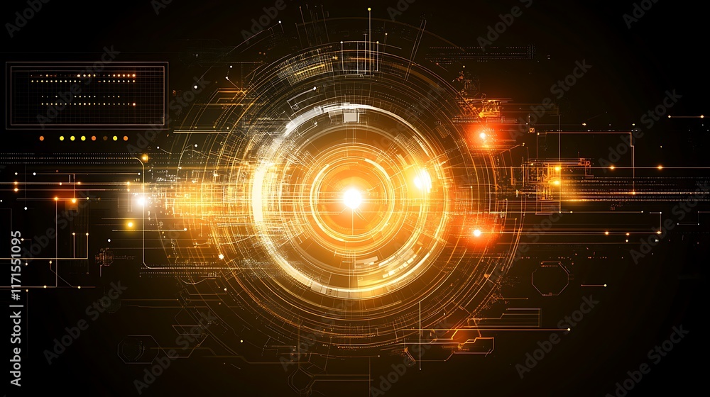 Obraz premium Abstract Technological Golden Circular Network Design