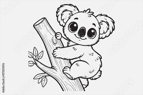 A simple and adorable cartoon of a baby koala climbing a tree. photo