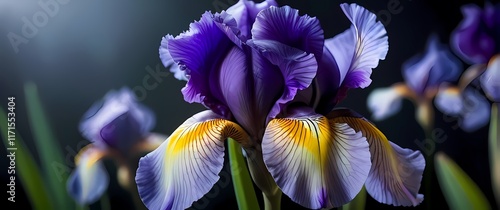 A closeup of freshly bloomed iris flowers showcasing unique colors and patterns