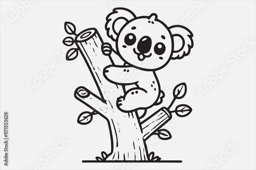 A simple and adorable cartoon of a baby koala climbing a tree. photo