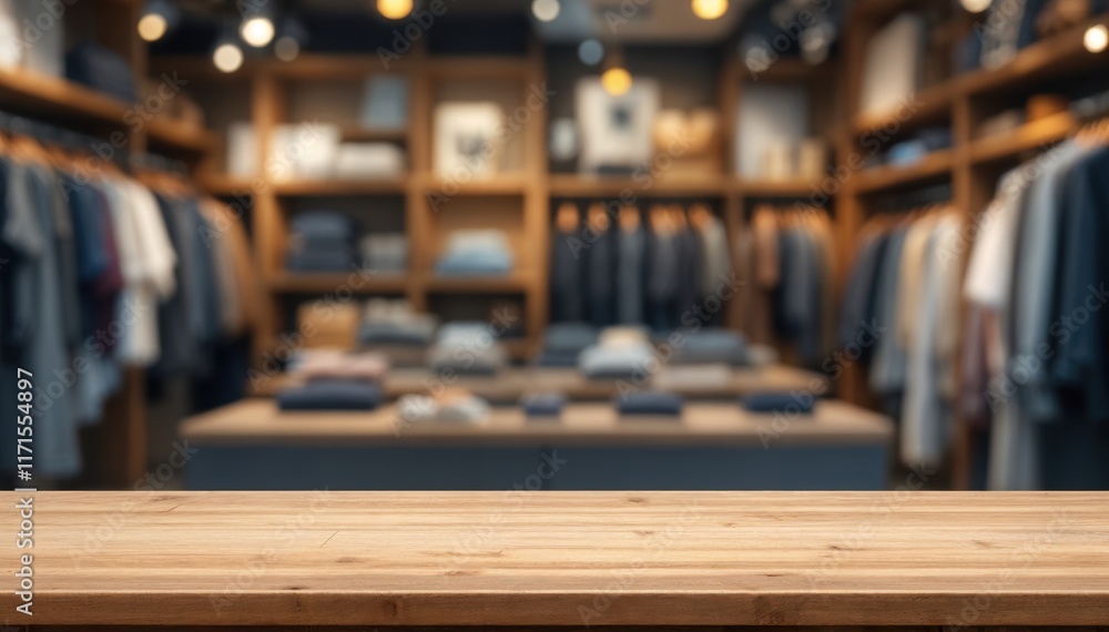 Empty counter in blurred background of a clothing store Empty counter in blurred background of a clothing store