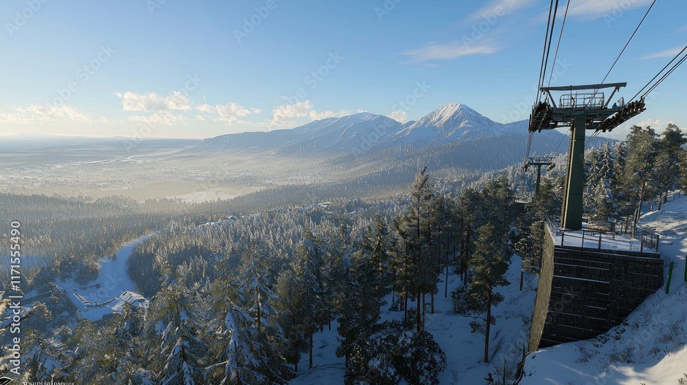 Scenic mountain view with a ski lift overlooking a snowy landscape. Scenic mountain view with a ski lift overlooking a snowy landscape.