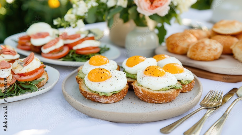 Fresh Breakfast Spread with Eggs and Vegetables Fresh Breakfast Spread with Eggs and Vegetables