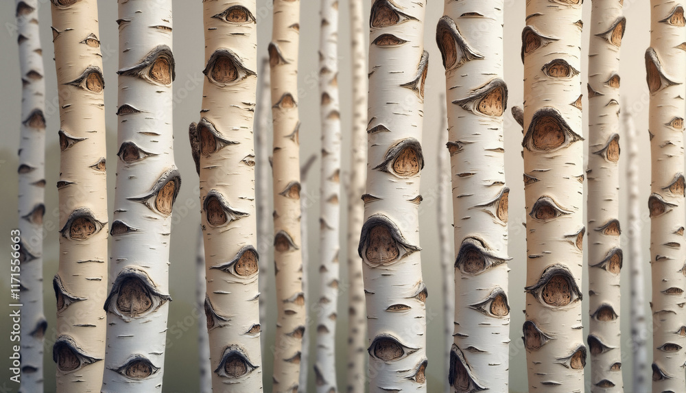 Fototapeta premium Textured background of birch tree trunks with distinctive bark for natural decor and woodland design concept