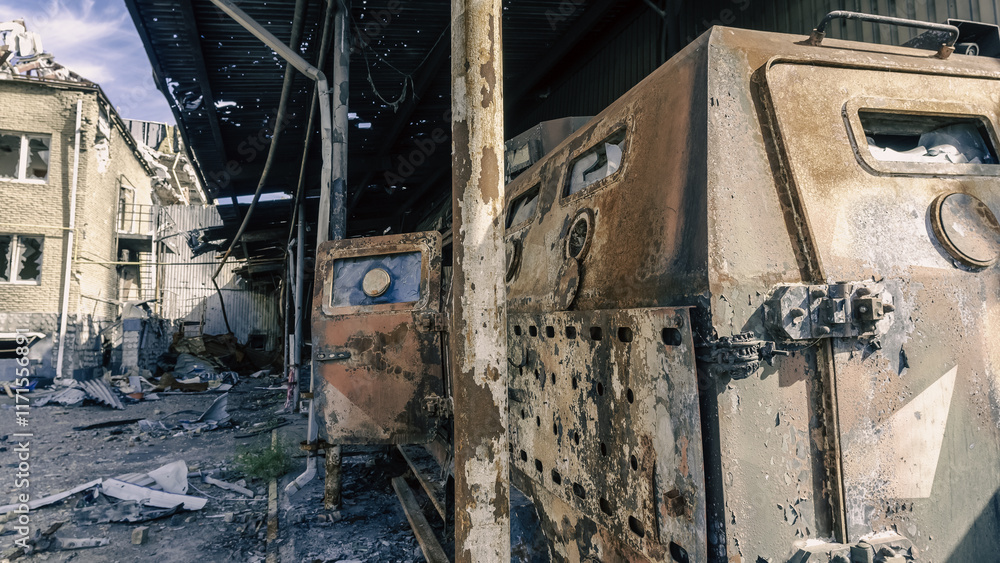 damaged and looted cars in a city in Ukraine