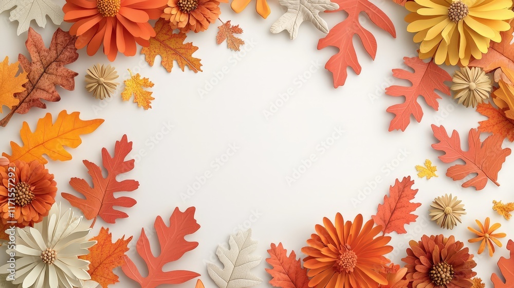 Autumn Papercraft Frame on White Background Autumn Papercraft Frame on White Background
