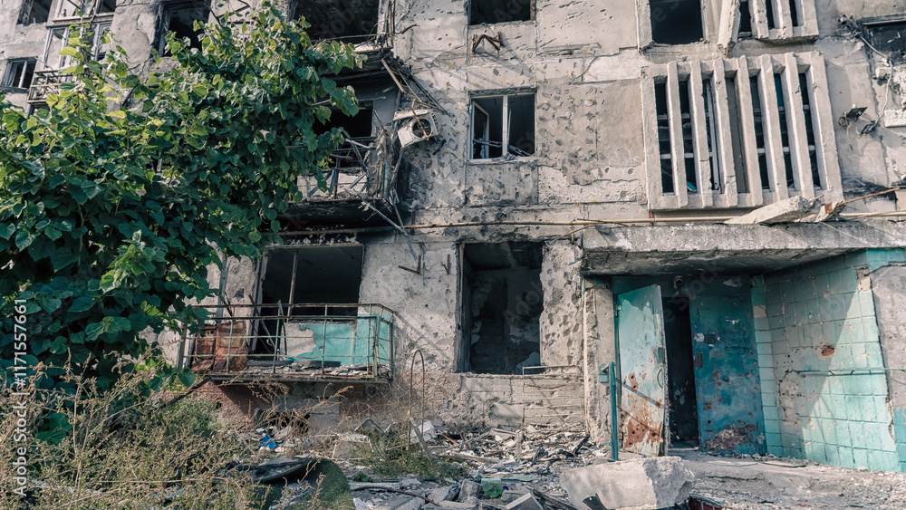 destroyed and burned houses in the city in Ukraine destroyed and burned houses in the city in Ukraine