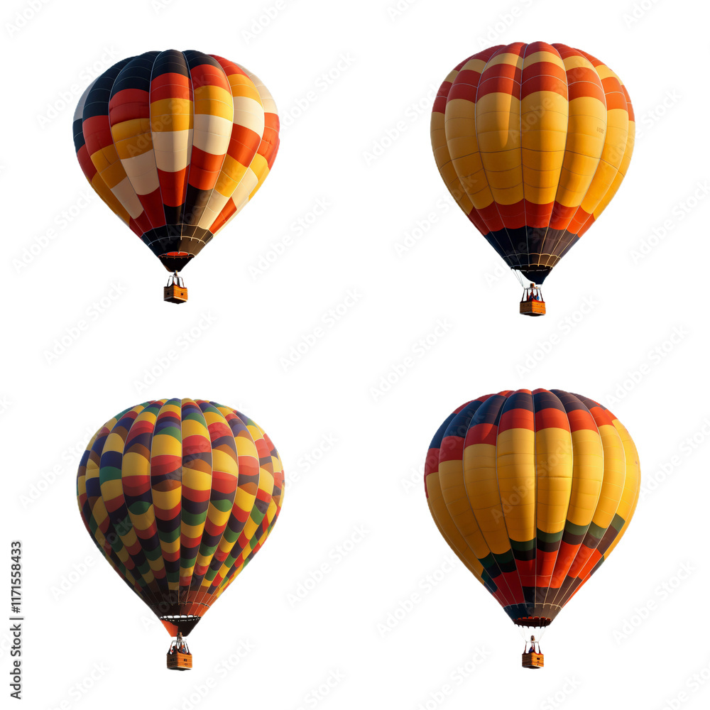 Obraz premium Colorful Hot Air Balloons Isolated on Black Background