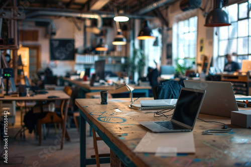 Wallpaper Mural Modern coworking space with laptops and desks. Torontodigital.ca