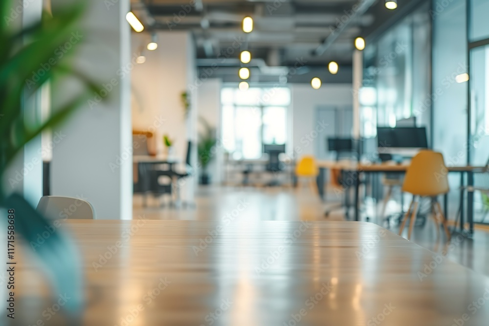 Obraz premium Modern office workspace with empty table in focus.