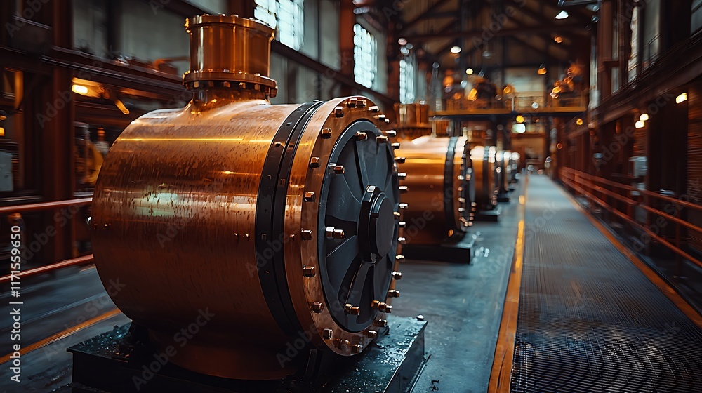 Industrial Copper Machinery in a Large Factory Setting Industrial Copper Machinery in a Large Factory Setting