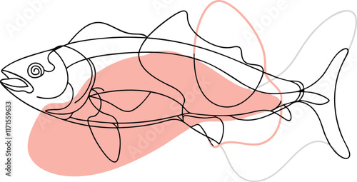 Salmon fish in continuous line art drawing style