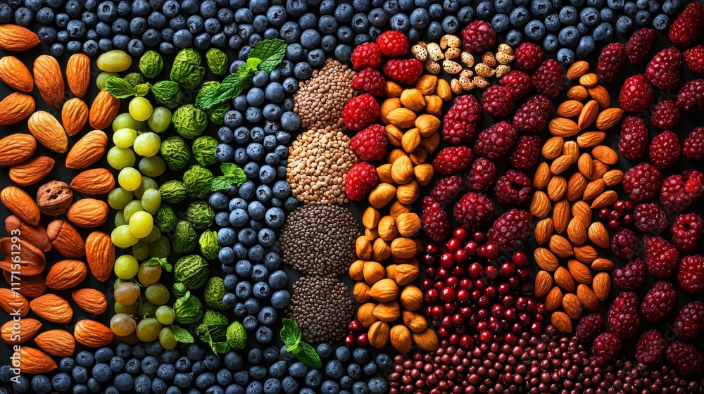 Rainbow of Superfoods Healthy Eating Flat Lay Rainbow of Superfoods Healthy Eating Flat Lay