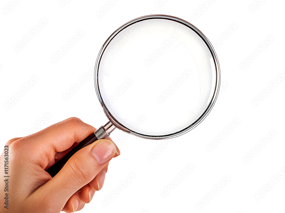 closeup hand holding magnifying glass isolated on transparent or white background, png cutout closeup hand holding magnifying glass isolated on transparent or white background, png cutout