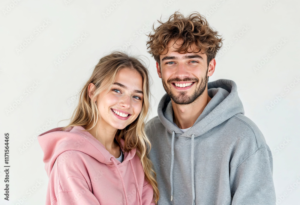 Young couple on white background next to each other Young couple on white background next to each other