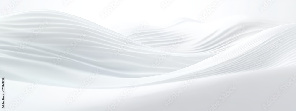 Obraz premium Abstract white waves, soft undulating surfaces, minimalist landscape, ethereal textures, smooth gradients, monochromatic design, gentle curves, snow-like terrain, peaceful atmosphere, serene environme