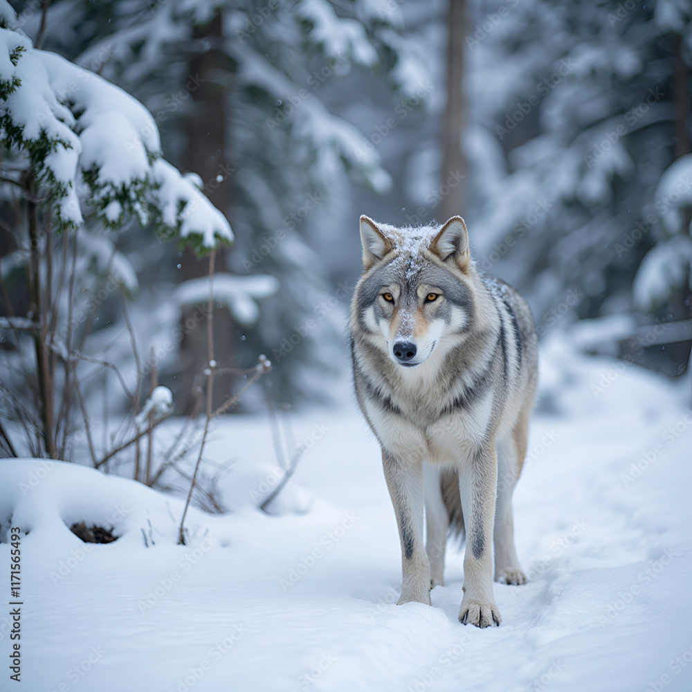 Fototapeta premium wolf in winter forest