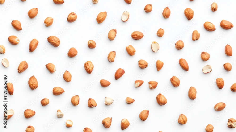 a collection of scattered peanuts beautifully arranged against a pristine white background highlighting their natural shape and texture in a clean cutout style a collection of scattered peanuts beautifully arranged against a pristine white background highlighting their natural shape and texture in a clean cutout style