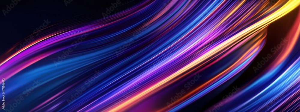 Vibrant flowing waves, neon colors, abstract digital art, electric blue, magenta, purple, yellow, dynamic curves, light trails, fluid motion, glossy texture, dark background, ethereal energy, futurist Vibrant flowing waves, neon colors, abstract digital art, electric blue, magenta, purple, yellow, dynamic curves, light trails, fluid motion, glossy texture, dark background, ethereal energy, futurist
