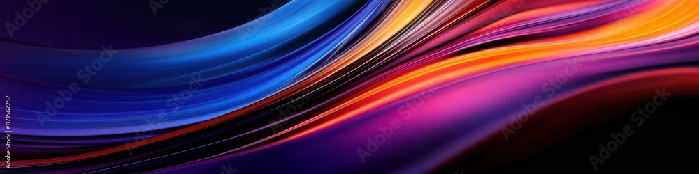 Vibrant flowing waves, neon colors, abstract digital art, electric blue, magenta, purple, yellow, dynamic curves, light trails, fluid motion, glossy texture, dark background, ethereal energy, futurist Vibrant flowing waves, neon colors, abstract digital art, electric blue, magenta, purple, yellow, dynamic curves, light trails, fluid motion, glossy texture, dark background, ethereal energy, futurist