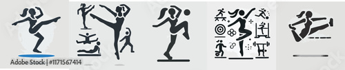 vector female character silhouette doing aerobics