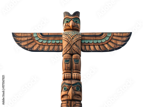 Eagle Totem Pole, Native American Art, Carved Wood photo