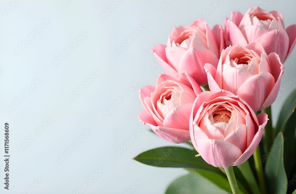 Bouquet of pink flowers on pastel background. Copy space. Floral card. Bouquet of pink flowers on pastel background. Copy space. Floral card.