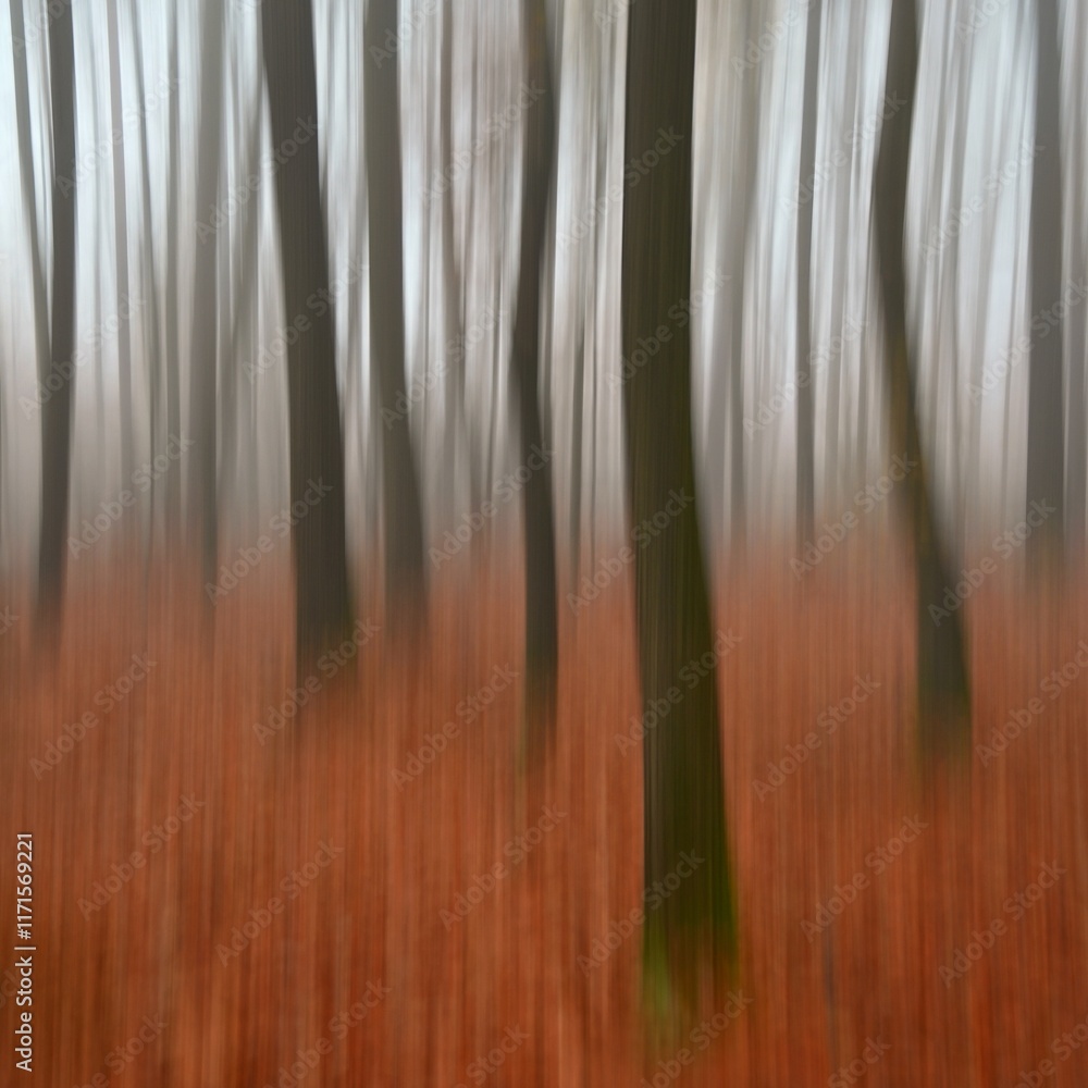 Trees in the forest with fog. Blurred - photographed with movement as art. Concept for landscape with winter nature. Cold weather with fog in winter time. Trees in the forest with fog. Blurred - photographed with movement as art. Concept for landscape with winter nature. Cold weather with fog in winter time.
