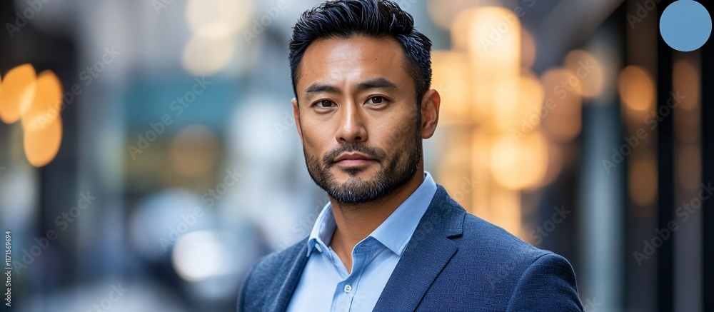 Portrait of a Confident Asian Man in a City Setting Portrait of a Confident Asian Man in a City Setting