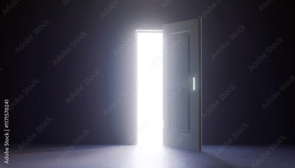 Dark Room with Door Opening to Reveal a Flood of Bright White Light, Symbolizing Hope, New Beginnings, and Transition, Perfect for Abstract Concepts, Inspirational Themes, and Dramatic Visuals Dark Room with Door Opening to Reveal a Flood of Bright White Light, Symbolizing Hope, New Beginnings, and Transition, Perfect for Abstract Concepts, Inspirational Themes, and Dramatic Visuals