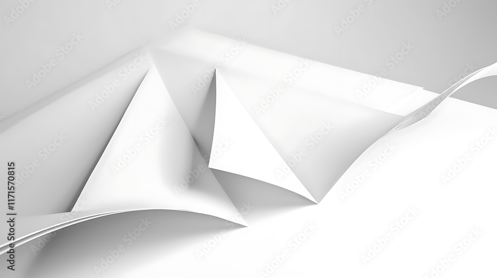 Isolated crisp white paper sheet with folded corners isolated on solid white background.
